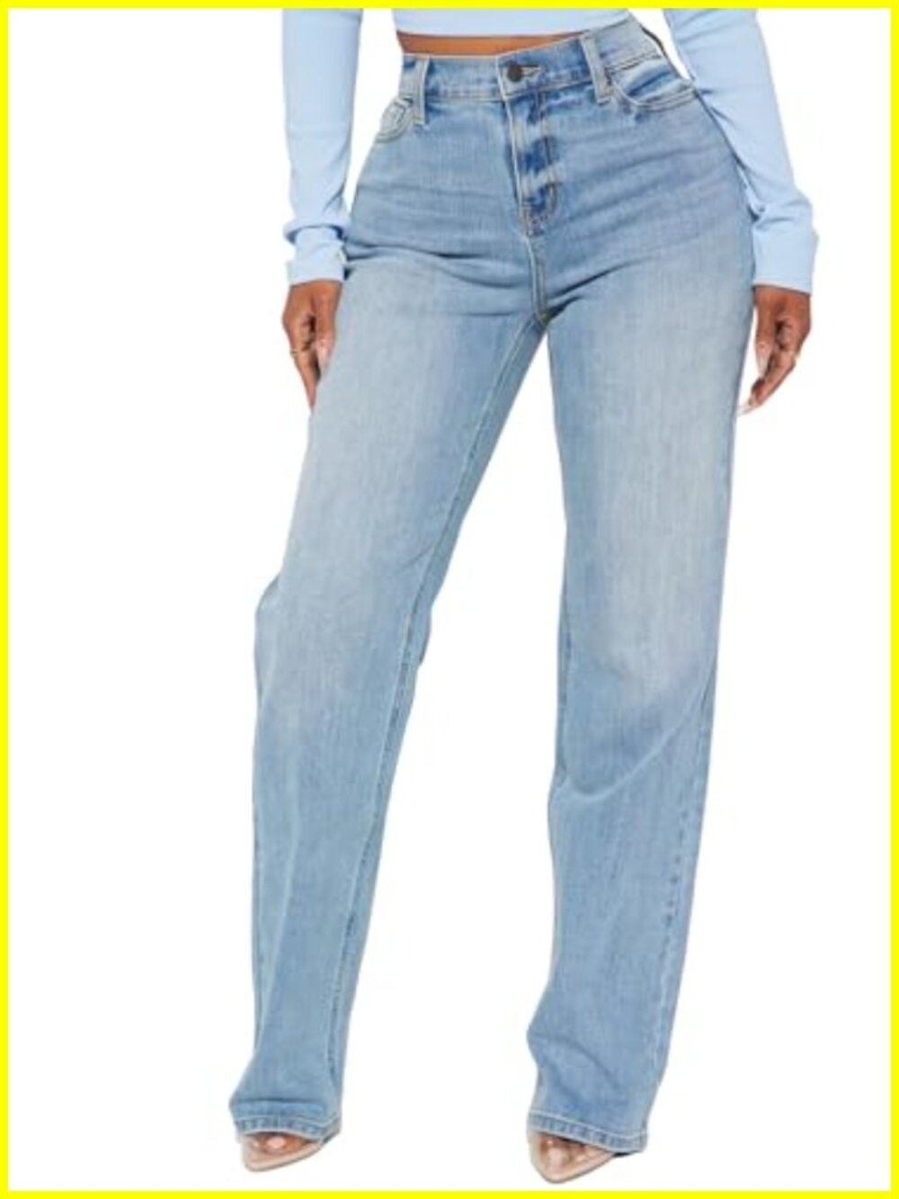 Women's High Rise Wide Leg Stretchy Straight Leg Denim Jeans